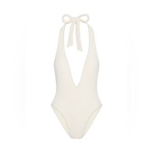 NWT Monday Swimwear Cyprus One Piece Ivory Crochet Bathing Suit Swimsuit P $189